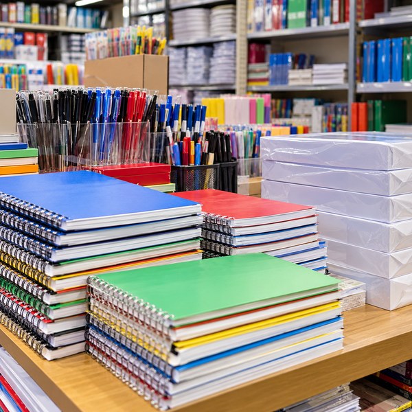 Stationery paper reams and notebooks at wholesale counter
