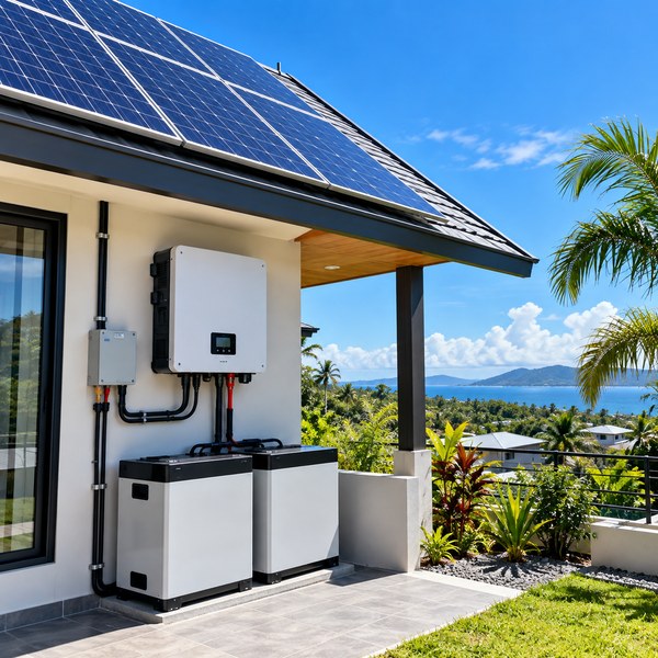 Solar panels with inverter and battery storage at a bright Philippine installation
