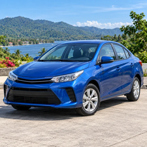 Blue passenger sedan parked on a Philippine forecourt