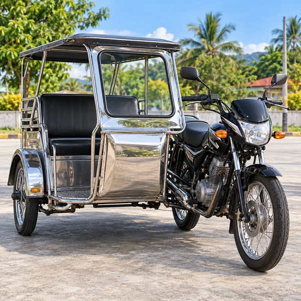 Commercial photograph showing motorcycles and tricycles