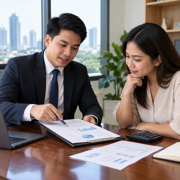 Professional adviser reviewing business documents with a client