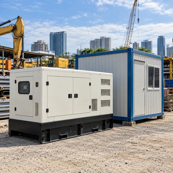 Enclosed generator and portable site office in an equipment yard