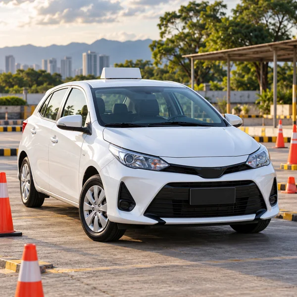 Unbranded learner car parked on a Philippine driving training ground